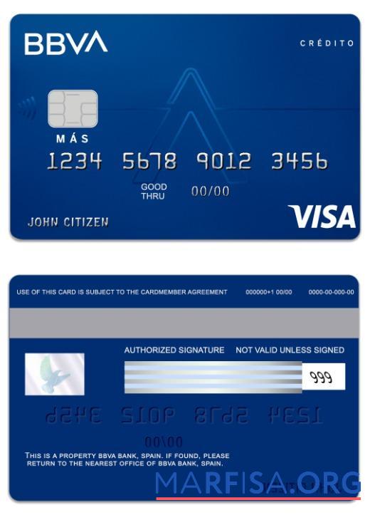 Blank Spain BBVA Bank visa credit card real example